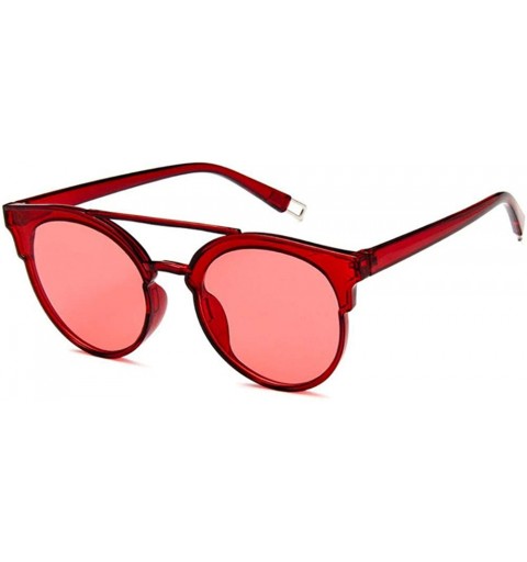 Cat Eye Women Fashion Round Cat Eye Sunglasses with Case UV400 Protection Beach - Red Frame/Red Lens - CS18WT8C5Q8 $18.02