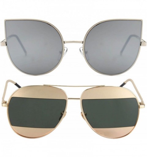 Round Ladies Metal Cat Eye Heart Round Integral Sunglasses Elegant De Luxe Stylish - Fan_2p_2mix - CU17YEEZA6G $12.13