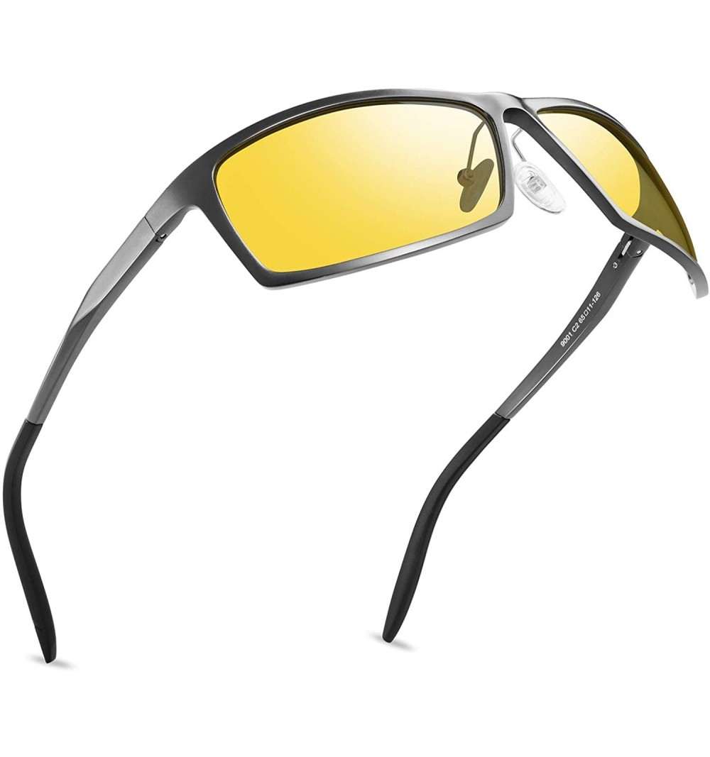 Rectangular HD Polarized Night Driving Glasses with Anti Glare Lens for Night Vision Safety Glasses for Men - Space Grey - CG...