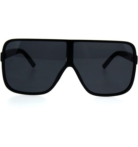 Sport Mod Minimal Large Rectangular Racer Sport Plastic Sunglasses - Solid Black - CN185NO7U7O $20.93