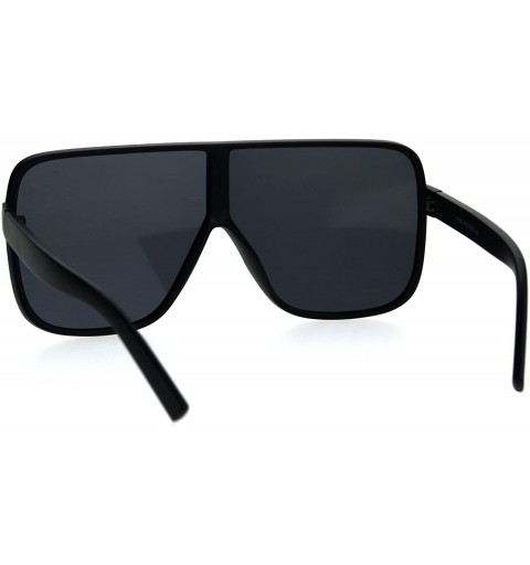 Sport Mod Minimal Large Rectangular Racer Sport Plastic Sunglasses - Solid Black - CN185NO7U7O $8.89