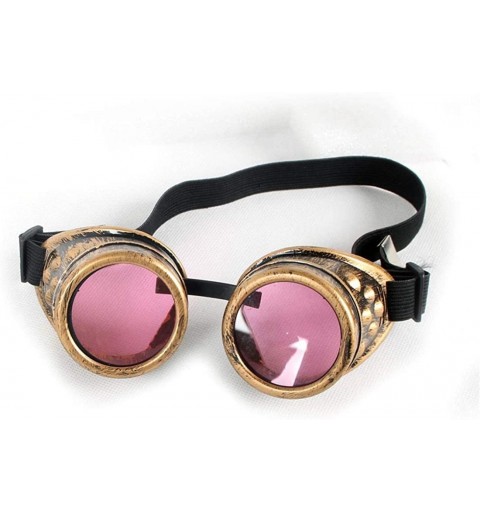 Goggle Retro Vintage Cyber Goggles Steampunk Welding Gothic ABS Frame Glasses Rustic - Retro Copper Frame+pink Lenses - CZ18H...
