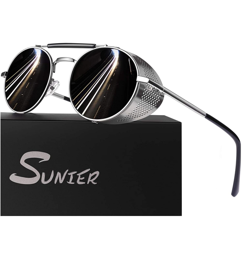 Goggle Retro Round Polarized Steampunk Sunglasses Side Shield Goggles Gothic S92-ADVANCED POLARIZED - C418X4UQXHE $9.61