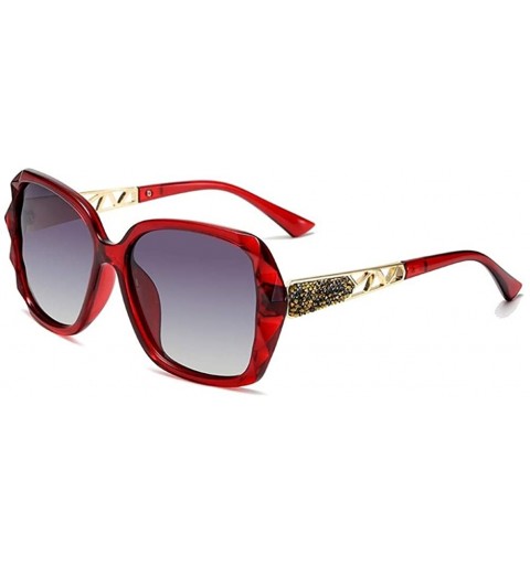 Oversized Women Vintage Polarized Sunglasses Oversized Square Gradient Sun Glasses Female Eyewear UV400 - Red Frame - C7199O0...