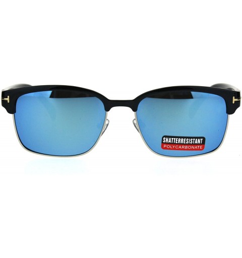 Rectangular Mens Classic Rectangular Half Horn Rim Designer Fashion Mod Sunglasses - Black Blue - CD17YS74LH2 $13.17