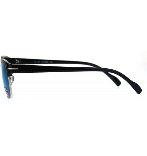 Rectangular Mens Classic Rectangular Half Horn Rim Designer Fashion Mod Sunglasses - Black Blue - CD17YS74LH2 $13.17