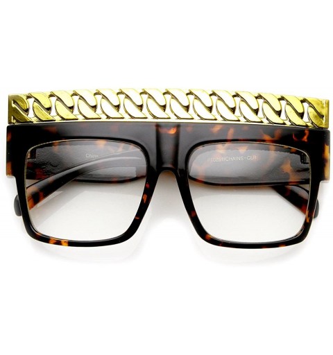 Oversized High Fashion Bold Chain Top Square Clear Lens Sunglasses (Tortoise) - CG11KBASVUB $8.47