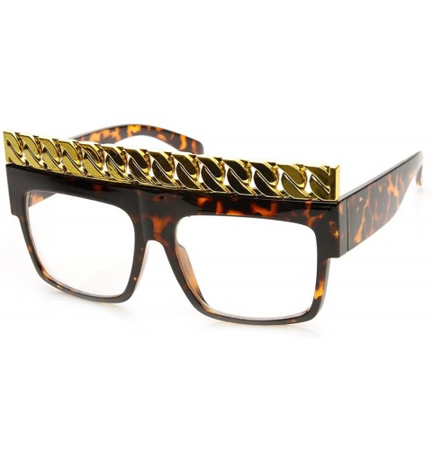 Oversized High Fashion Bold Chain Top Square Clear Lens Sunglasses (Tortoise) - CG11KBASVUB $8.47