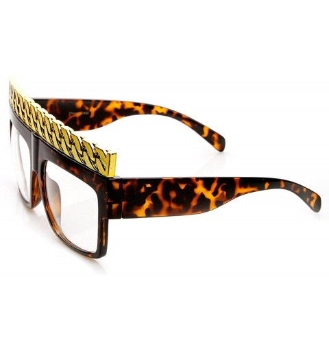 Oversized High Fashion Bold Chain Top Square Clear Lens Sunglasses (Tortoise) - CG11KBASVUB $8.47
