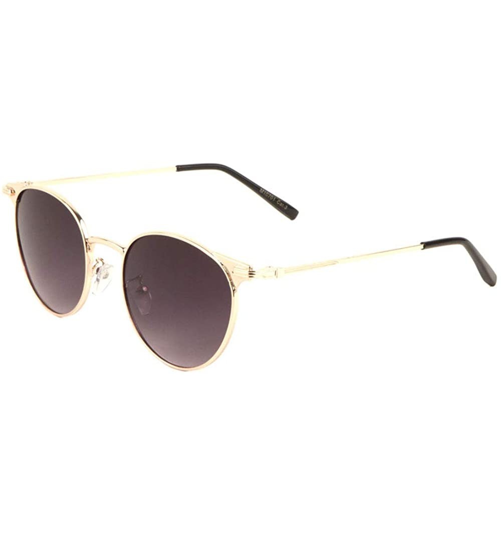 Round Round Thin Frame Cat Ears Sunglasses - Smoke Gold - C6197U678UC $17.02