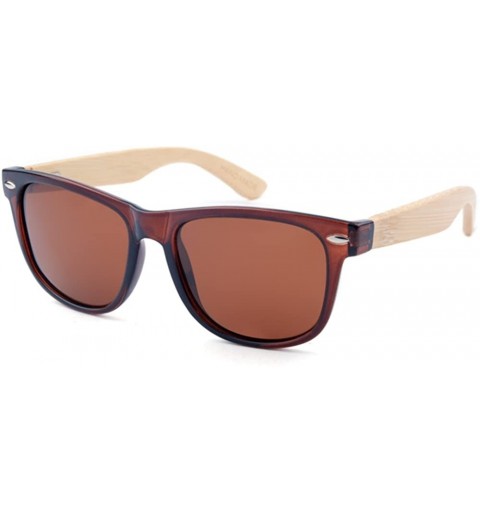 Wayfarer Polarized Sunglasses with Bamboo Arms - Brown - C0184O496QU $11.95