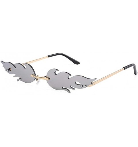 Rimless Rimless Retro Batman Vintage Fashion Style Sunglasses Steampunk Eyewear - Flame Silver - CT1902QMAOH $16.84