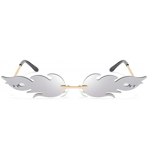 Rimless Rimless Retro Batman Vintage Fashion Style Sunglasses Steampunk Eyewear - Flame Silver - CT1902QMAOH $16.84