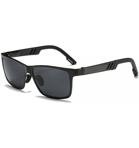 Square Polarized Sunglasses Mens Fashion Aluminum Magnesium Sun Glasses Driving Eyewear - Black/Black - CV185N9R8EM $9.06