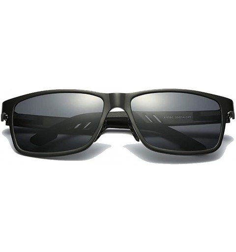 Square Polarized Sunglasses Mens Fashion Aluminum Magnesium Sun Glasses Driving Eyewear - Black/Black - CV185N9R8EM $9.06