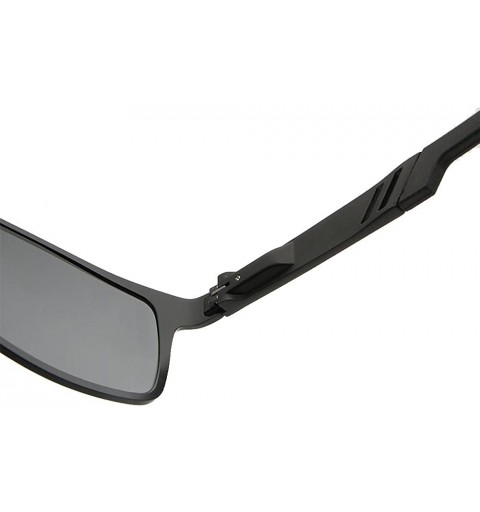 Square Polarized Sunglasses Mens Fashion Aluminum Magnesium Sun Glasses Driving Eyewear - Black/Black - CV185N9R8EM $9.06