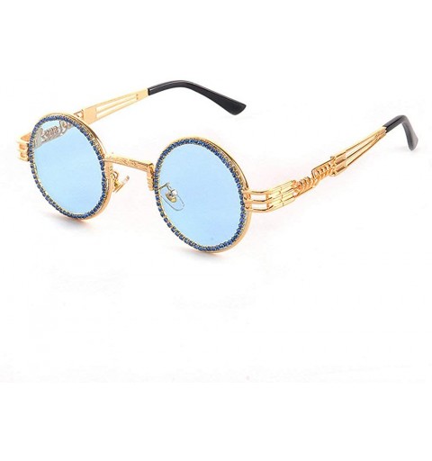 Round Vintage Round Diamond Sunglasses Women Classic Rhinestone Punk Style Party Sunglasses - Blue - CK18YMKXGGC $19.85