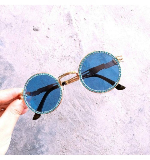 Round Vintage Round Diamond Sunglasses Women Classic Rhinestone Punk Style Party Sunglasses - Blue - CK18YMKXGGC $19.85