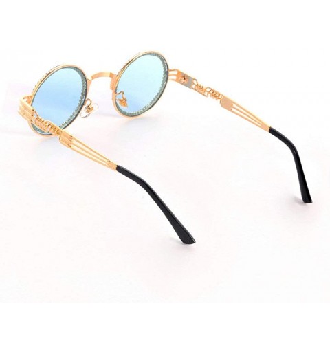 Round Vintage Round Diamond Sunglasses Women Classic Rhinestone Punk Style Party Sunglasses - Blue - CK18YMKXGGC $19.85