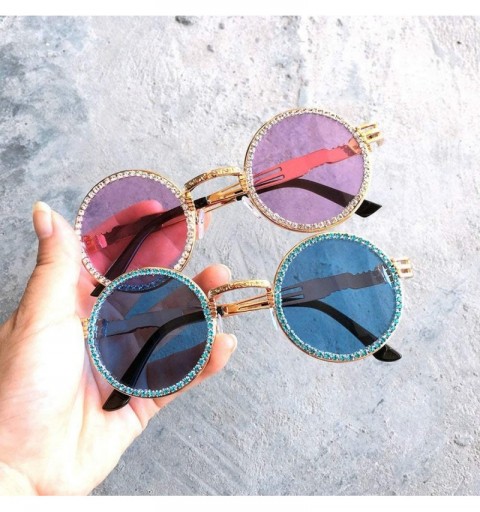Round Vintage Round Diamond Sunglasses Women Classic Rhinestone Punk Style Party Sunglasses - Blue - CK18YMKXGGC $19.85