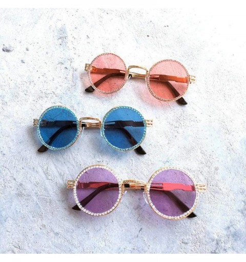 Round Vintage Round Diamond Sunglasses Women Classic Rhinestone Punk Style Party Sunglasses - Blue - CK18YMKXGGC $19.85
