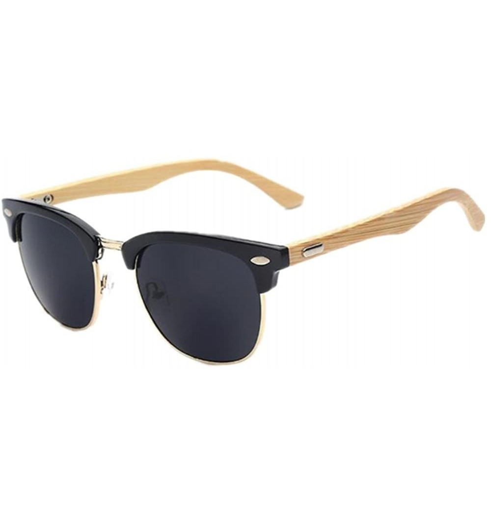 Semi-rimless Men Half Metal Bamboo Mirror UV400 Sunglasses Women Eyewear Sun Glasses - Black - CU1838A2KM0 $10.18