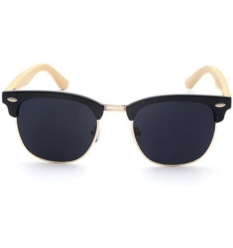 Semi-rimless Men Half Metal Bamboo Mirror UV400 Sunglasses Women Eyewear Sun Glasses - Black - CU1838A2KM0 $10.18