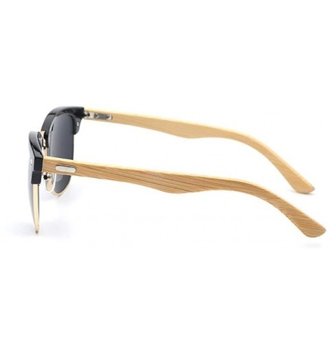 Semi-rimless Men Half Metal Bamboo Mirror UV400 Sunglasses Women Eyewear Sun Glasses - Black - CU1838A2KM0 $10.18