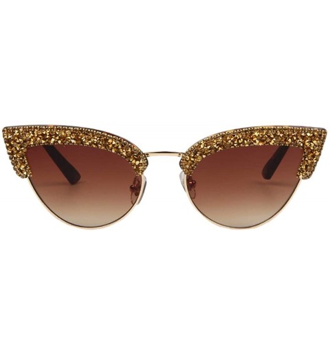 Oversized Vintage Cat Eye Diamond Crystal Sunglasses for Women Oversized Plastic Frame - Gold Lens/Tea Slices - CS18ZYNWOTS $...