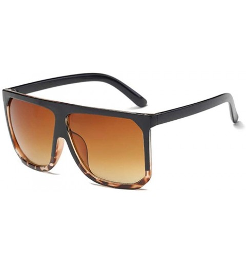 Aviator Flat Top Mirrored Sunglasses Women Brand Designer Vintage Luxury Sun Black - Black Leopard - CP18Y6STTA8 $20.12