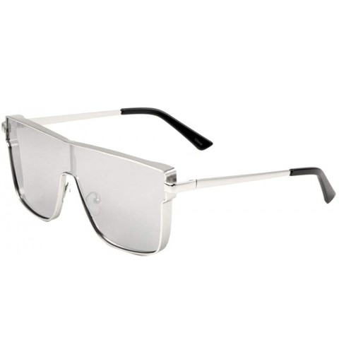 Shield Color Mirror Flat Top Thick Flat Frame Square Shield Sunglasses - Silver - CD197A5AOMH $29.02