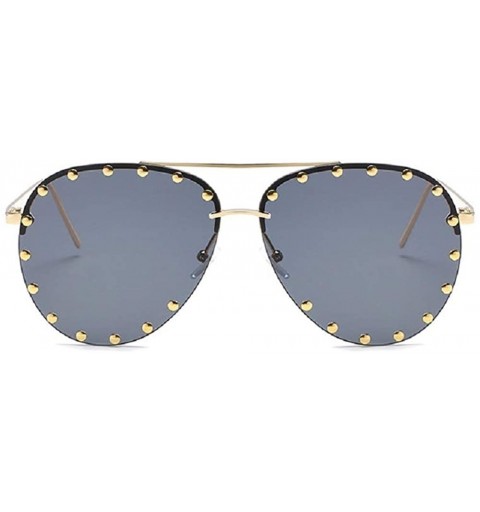 Wrap Rivet Studded Rimless Metal Frame Aviator Sunglasses (black) - CG18KDOSOHR $15.12