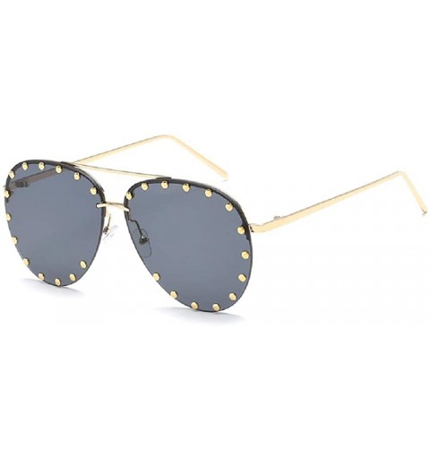 Wrap Rivet Studded Rimless Metal Frame Aviator Sunglasses (black) - CG18KDOSOHR $15.12