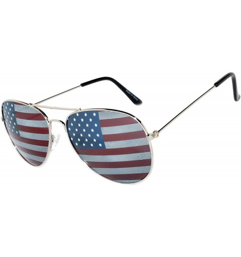 Aviator American Flag USA Classic Metal Frame UV Protection OWL. - 01_silver_frame - C012795LVDP $11.37