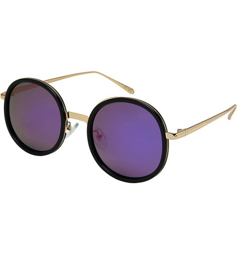 Round Polarized Sunglasses Driving Fishing Protection - Gold Frame/Purple Mirrored Polairzed Lens - C4194Q82MZX $14.74