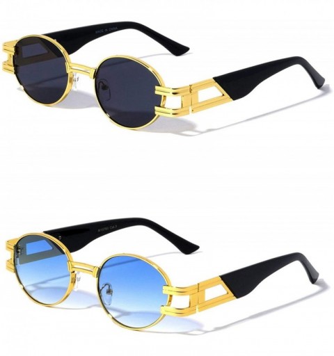 Oval Oval Retro Art Nouveau Vintage Style Metal Frame Sunglasses - 2 Pack Black and Blue - CF1978QYXAL $26.27