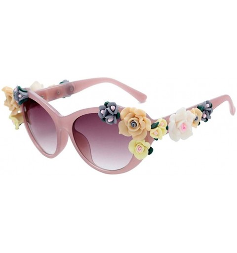 Goggle Women Girls Vintage 3D Floral Sunglasses UV 400 Mirrored Flat Lenses Eyeglasses - Pink - CA18RHAQZHU $11.60