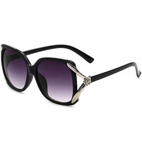 Oval Vintage V Shape Frame Sunglasses for Women PC Resin UV 400 Protection Sunglasses - Black - CH18T2UL4QX $11.33