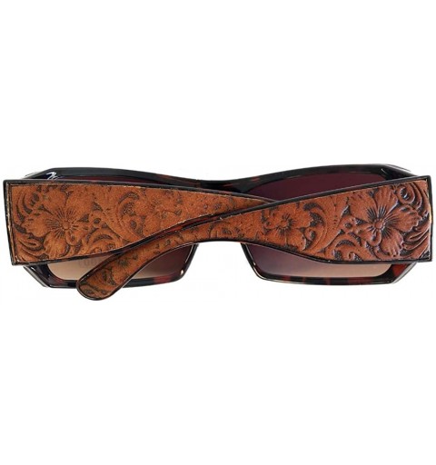 Rectangular Ladies Sunglasses Rhinestones Vintage Floral Leather Tooling UV400 - Leopard Frame/Brown Lense - C3183KIS58G $25.61