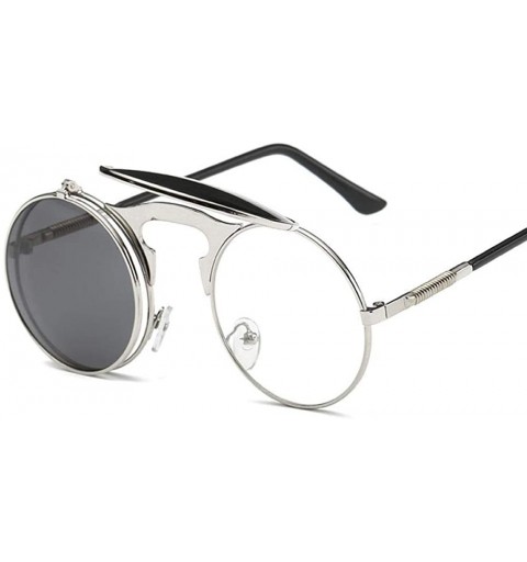 Aviator 2019 Gothic Steampunk Clamshell Sunglasses Men Brand Designer Sun Glasses Slver - Slver - CU18Y4RNZXD $27.29