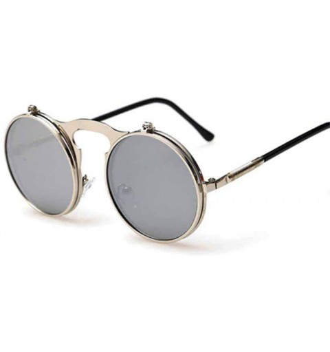 Aviator 2019 Gothic Steampunk Clamshell Sunglasses Men Brand Designer Sun Glasses Slver - Slver - CU18Y4RNZXD $11.78