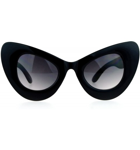 Oversized Oversize Thick Plastic Comic Stylized Cat Eye Sunglasses - Black Smoke - CG12CDS8XDT $9.08