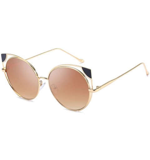 Rectangular Fashion Cat Eye Metal Frame Round Candy Color Lenses Sunglasses UV400 - Brown - C518N8TL60O $11.18