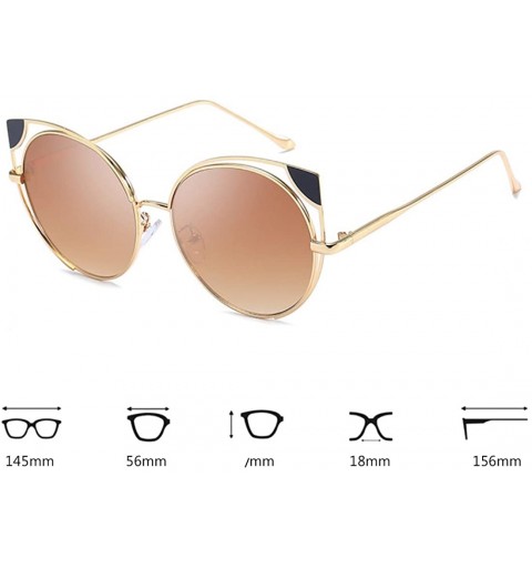 Rectangular Fashion Cat Eye Metal Frame Round Candy Color Lenses Sunglasses UV400 - Brown - C518N8TL60O $11.18