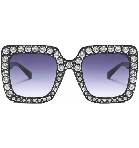 Square Women Rhinestone Sunglasses Oversized Square Gradient Lens - Grey Gradient Lens - CU199L8ESUQ $12.59