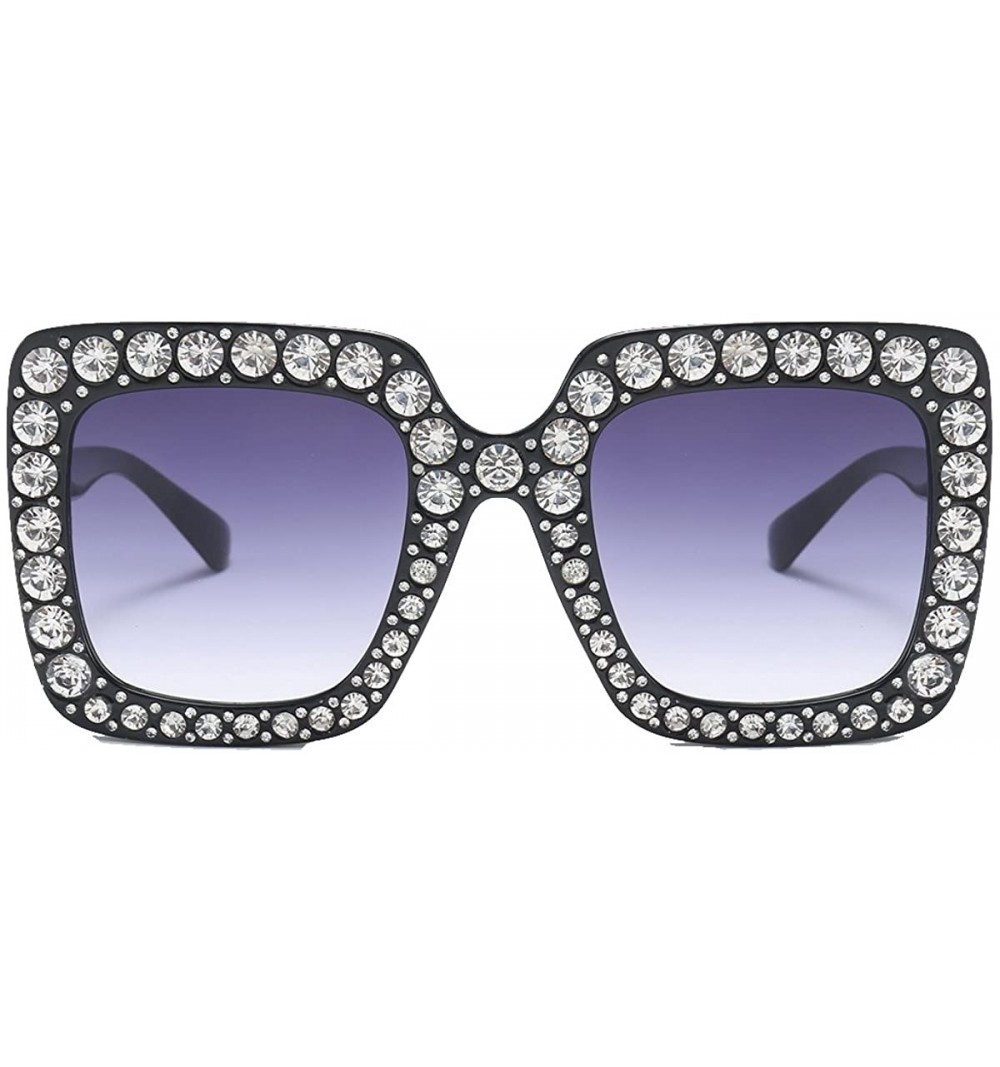 Square Women Rhinestone Sunglasses Oversized Square Gradient Lens - Grey Gradient Lens - CU199L8ESUQ $12.59