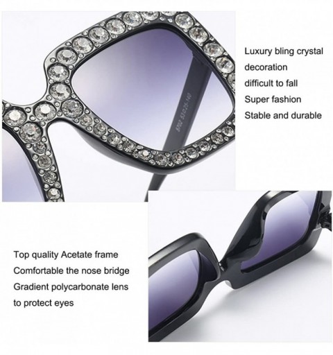 Square Women Rhinestone Sunglasses Oversized Square Gradient Lens - Grey Gradient Lens - CU199L8ESUQ $12.59