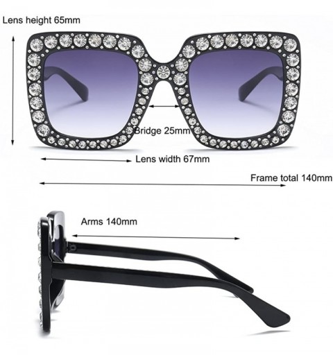 Square Women Rhinestone Sunglasses Oversized Square Gradient Lens - Grey Gradient Lens - CU199L8ESUQ $12.59