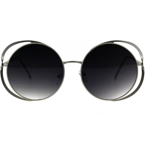 Round Womens Oversized Round Sunglasses Twist Metal Double Frame UV 400 - Silver (Smoke) - CO18K7T8QE4 $13.21