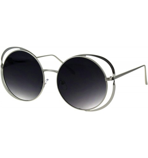 Round Womens Oversized Round Sunglasses Twist Metal Double Frame UV 400 - Silver (Smoke) - CO18K7T8QE4 $13.21